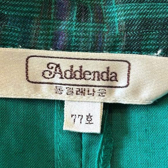 Y2K 90s ADDENDA Green Plaid Open Front Asymmetrical Crop Blazer Jacket, Small - Picture 10 of 10
